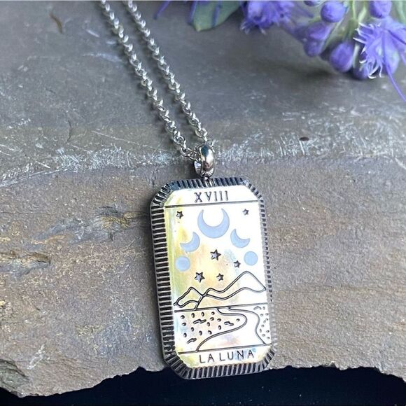 Moon Silver Tarot Card Tarnish Free Necklace - Picture 3 of 7